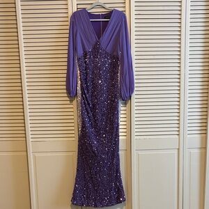 Glamorous Long Sleeve Purple Sequin Dress